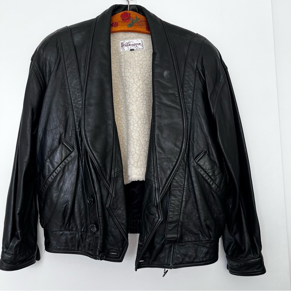 Vintage Milanoza collection Black Leather Jacket with removable Shearling Lining